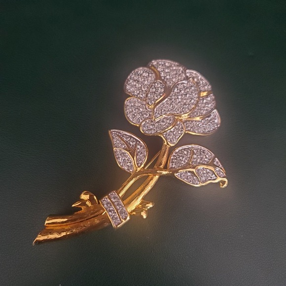 Nolan Miller Brooch Large Pave Rhinestone Rose Flower Glamour Collection IOB - Picture 2 of 10